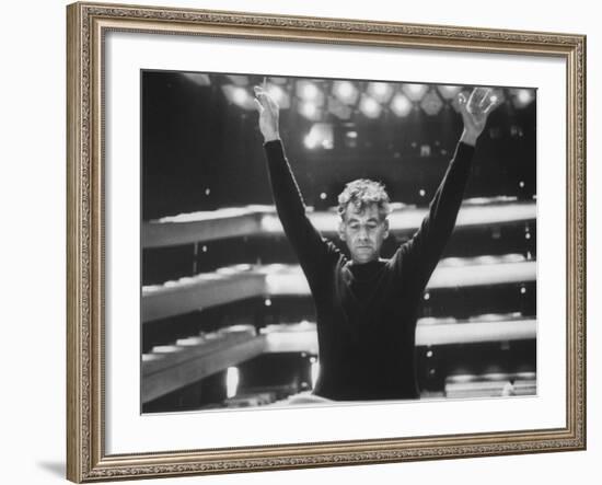 Conductor Leonard Bernstein Conducting the New York Philharmonic-Ralph Morse-Framed Premium Photographic Print