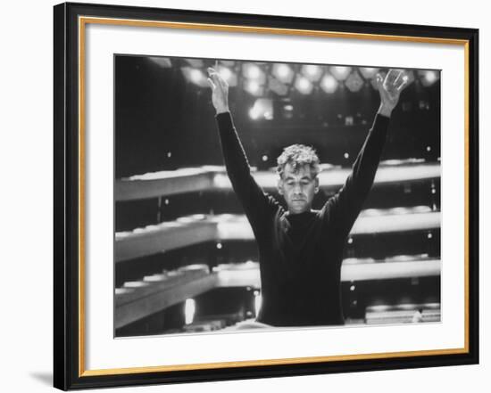 Conductor Leonard Bernstein Conducting the New York Philharmonic-Ralph Morse-Framed Premium Photographic Print