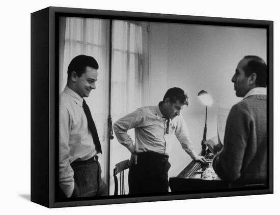 Conductor Leonard Bernstein, Jerome Robbins and Stephen Sondheim Discussing "West Side Story"-Alfred Eisenstaedt-Framed Premier Image Canvas