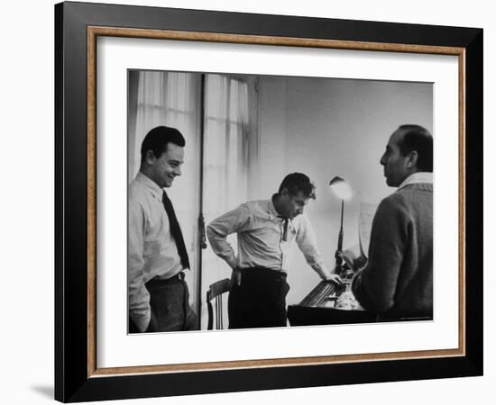 Conductor Leonard Bernstein, Jerome Robbins and Stephen Sondheim Discussing "West Side Story"-Alfred Eisenstaedt-Framed Premium Photographic Print