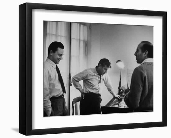 Conductor Leonard Bernstein, Jerome Robbins and Stephen Sondheim Discussing "West Side Story"-Alfred Eisenstaedt-Framed Premium Photographic Print