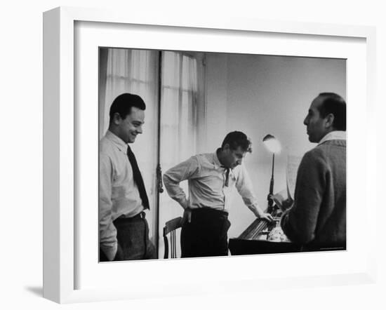 Conductor Leonard Bernstein, Jerome Robbins and Stephen Sondheim Discussing "West Side Story"-Alfred Eisenstaedt-Framed Premium Photographic Print