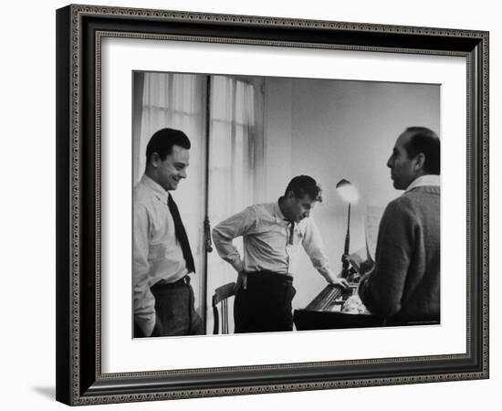 Conductor Leonard Bernstein, Jerome Robbins and Stephen Sondheim Discussing "West Side Story"-Alfred Eisenstaedt-Framed Premium Photographic Print