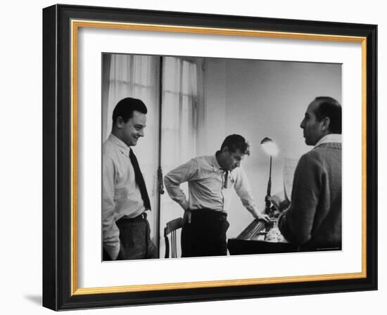 Conductor Leonard Bernstein, Jerome Robbins and Stephen Sondheim Discussing "West Side Story"-Alfred Eisenstaedt-Framed Premium Photographic Print