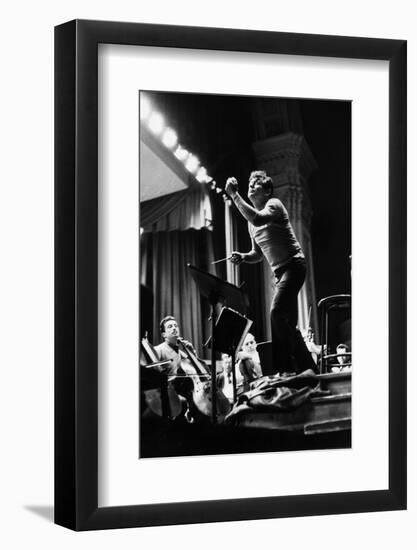 Conductor Leonard Bernstein Rehearsing Mahler's Resurrection Symphony at Carnegie Hall-Alfred Eisenstaedt-Framed Photographic Print