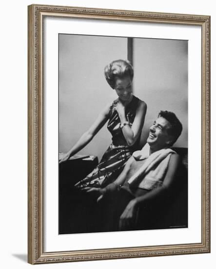 Conductor Leonard Bernstein Sitting with His Wife-Gordon Parks-Framed Premium Photographic Print