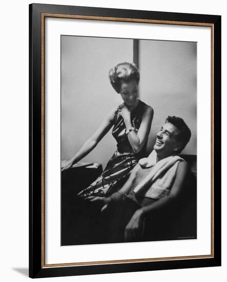 Conductor Leonard Bernstein Sitting with His Wife-Gordon Parks-Framed Premium Photographic Print