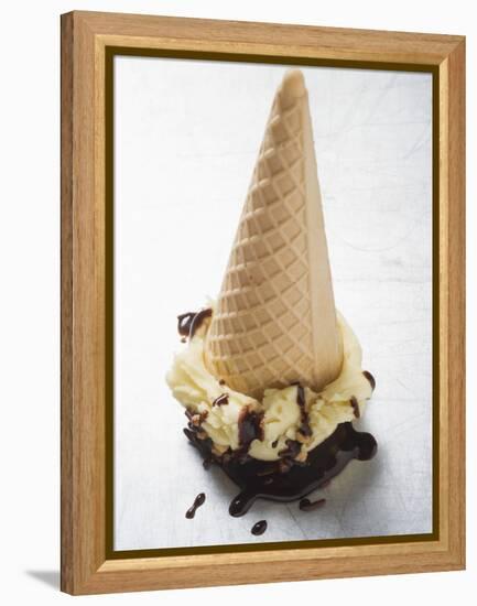 Cone of Nut Ice Cream with Chocolate Sauce-null-Framed Premier Image Canvas