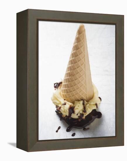 Cone of Nut Ice Cream with Chocolate Sauce-null-Framed Premier Image Canvas