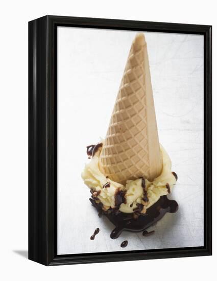 Cone of Nut Ice Cream with Chocolate Sauce-null-Framed Premier Image Canvas