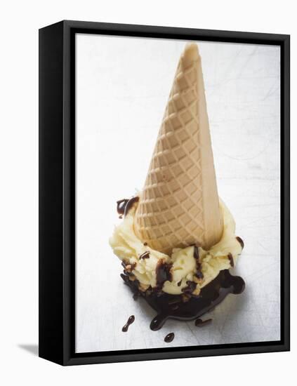 Cone of Nut Ice Cream with Chocolate Sauce-null-Framed Premier Image Canvas