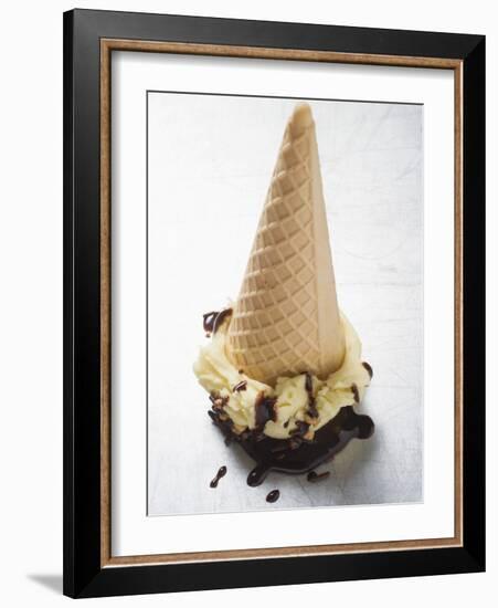 Cone of Nut Ice Cream with Chocolate Sauce-null-Framed Photographic Print