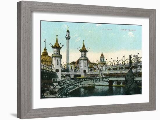 Coney Island, New York - Luna Park Scene-Lantern Press-Framed Art Print