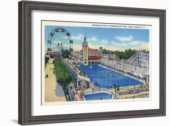 Coney Island, New York - Steeplechase Park Swimming Pool View-Lantern Press-Framed Art Print