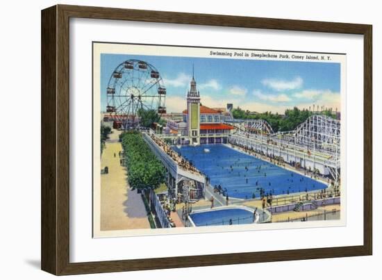 Coney Island, New York - Steeplechase Park Swimming Pool View-Lantern Press-Framed Art Print