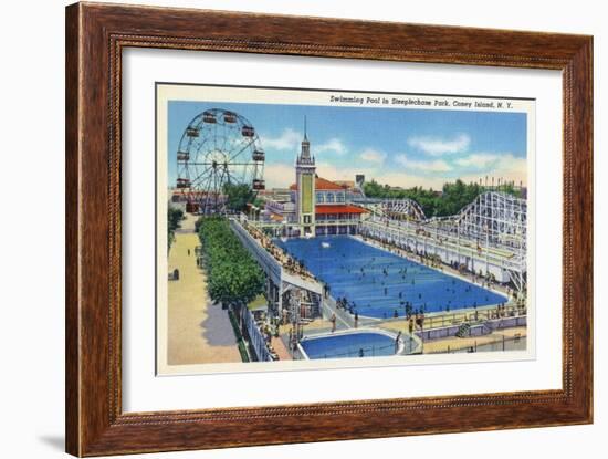 Coney Island, New York - Steeplechase Park Swimming Pool View-Lantern Press-Framed Art Print