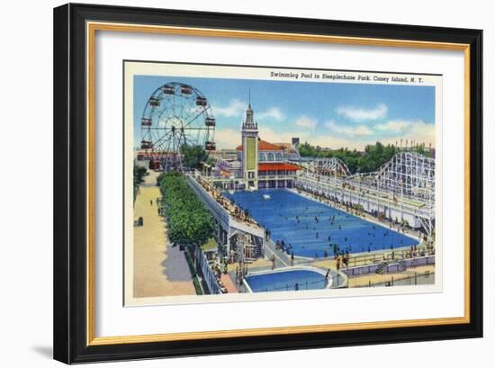 Coney Island, New York - Steeplechase Park Swimming Pool View-Lantern Press-Framed Art Print