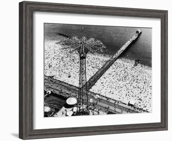 Coney Island Parachute Jump Aerial and Beach. Coney Island, Brooklyn, New York. 1951-Margaret Bourke-White-Framed Photographic Print