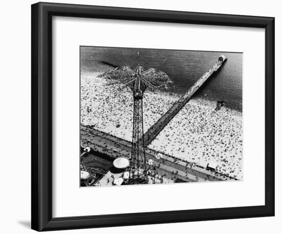 Coney Island Parachute Jump Aerial and Beach. Coney Island, Brooklyn, New York. 1951-Margaret Bourke-White-Framed Photographic Print