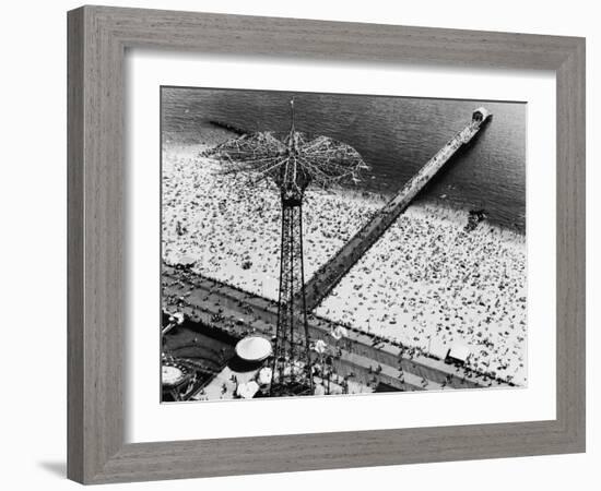 Coney Island Parachute Jump Aerial and Beach. Coney Island, Brooklyn, New York. 1951-Margaret Bourke-White-Framed Photographic Print