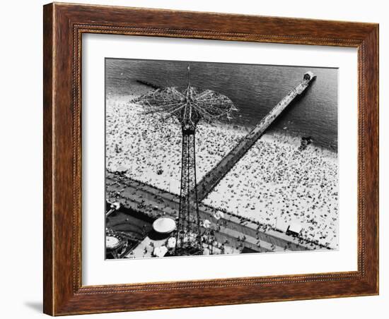 Coney Island Parachute Jump Aerial and Beach. Coney Island, Brooklyn, New York. 1951-Margaret Bourke-White-Framed Photographic Print