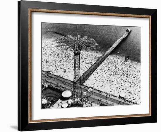 Coney Island Parachute Jump Aerial and Beach. Coney Island, Brooklyn, New York. 1951-Margaret Bourke-White-Framed Photographic Print