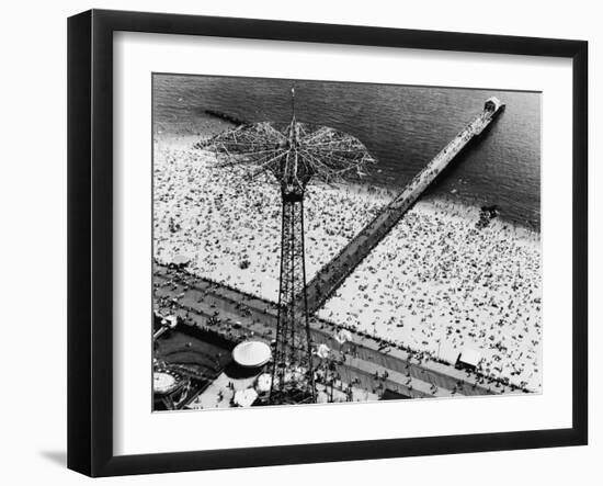 Coney Island Parachute Jump Aerial and Beach. Coney Island, Brooklyn, New York. 1951-Margaret Bourke-White-Framed Photographic Print