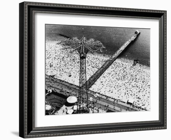 Coney Island Parachute Jump Aerial and Beach. Coney Island, Brooklyn, New York. 1951-Margaret Bourke-White-Framed Photographic Print