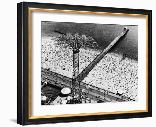 Coney Island Parachute Jump Aerial and Beach. Coney Island, Brooklyn, New York. 1951-Margaret Bourke-White-Framed Photographic Print