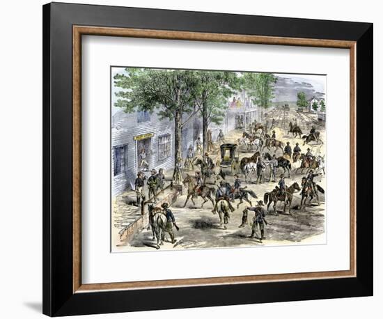 Confederate Cavalry Ransacking New Windsor, Maryland, during the Civil War-null-Framed Giclee Print