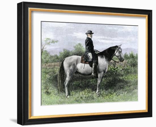 Confederate General Robert E. Lee on His Favorite War-Horse, Traveler-null-Framed Giclee Print