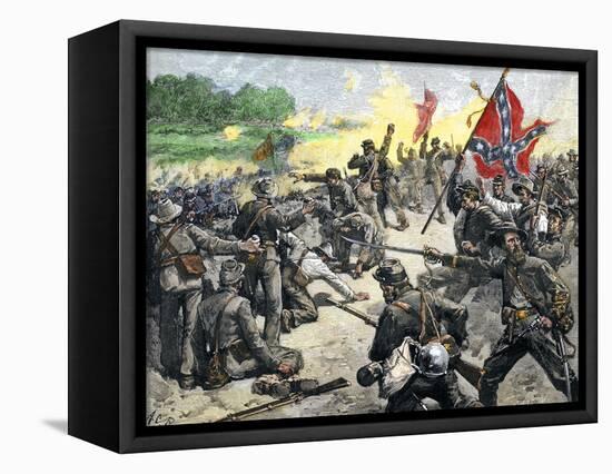 Confederate Louisiana Brigade Throwing Stones at Advancing Federal Army of the Potomac, c.1862-null-Framed Premier Image Canvas
