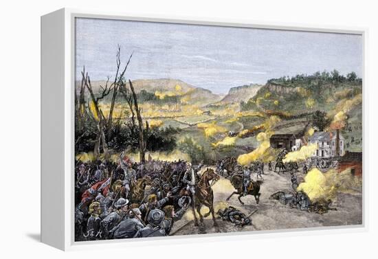 Confederates Driven from Elkhorn Tavern in the Battle of Pea Ridge, Arkansas-null-Framed Premier Image Canvas