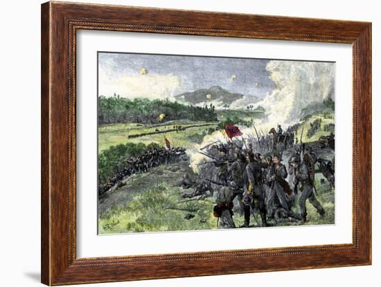 Confederates Fighting to Hold the Heights in the Battle of Resaca, Georgia, c.1864-null-Framed Giclee Print