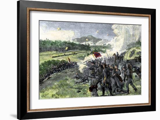 Confederates Fighting to Hold the Heights in the Battle of Resaca, Georgia, c.1864-null-Framed Giclee Print