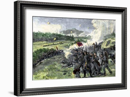 Confederates Fighting to Hold the Heights in the Battle of Resaca, Georgia, c.1864-null-Framed Giclee Print