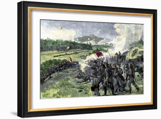 Confederates Fighting to Hold the Heights in the Battle of Resaca, Georgia, c.1864-null-Framed Giclee Print