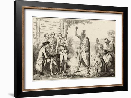 Conference Between the French and Indian Leaders Around a Ceremonial Fire-Vernier-Framed Art Print