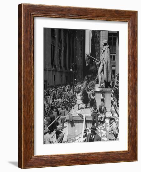 Confetti and Streamers Fly Down from Office Buildings as People Celebrate End of War in Europe-Andreas Feininger-Framed Photographic Print