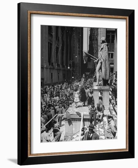 Confetti and Streamers Fly Down from Office Buildings as People Celebrate End of War in Europe-Andreas Feininger-Framed Photographic Print