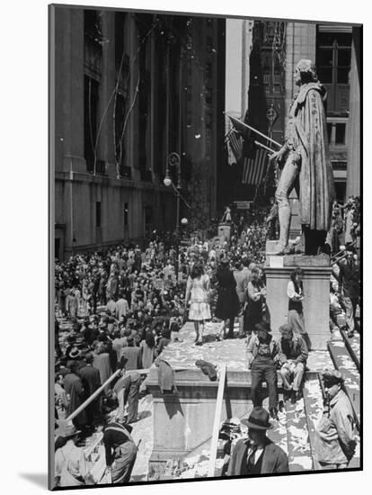 Confetti and Streamers Fly Down from Office Buildings as People Celebrate End of War in Europe-Andreas Feininger-Mounted Photographic Print
