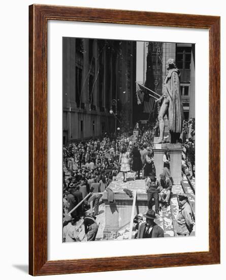 Confetti and Streamers Fly Down from Office Buildings as People Celebrate End of War in Europe-Andreas Feininger-Framed Photographic Print