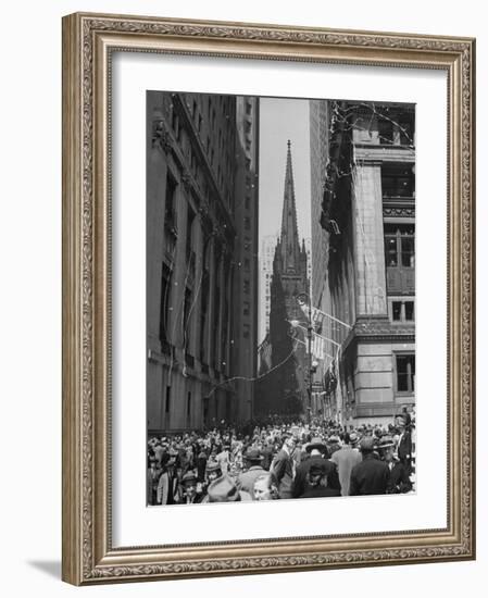 Confetti and Streamers Fly Down from Office Buildings, People Celebrating End of the War in Europe-Andreas Feininger-Framed Photographic Print