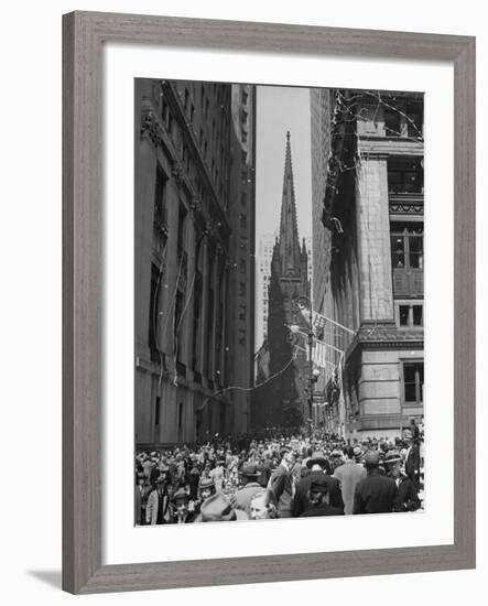 Confetti and Streamers Fly Down from Office Buildings, People Celebrating End of the War in Europe-Andreas Feininger-Framed Photographic Print