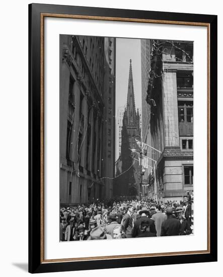 Confetti and Streamers Fly Down from Office Buildings, People Celebrating End of the War in Europe-Andreas Feininger-Framed Photographic Print