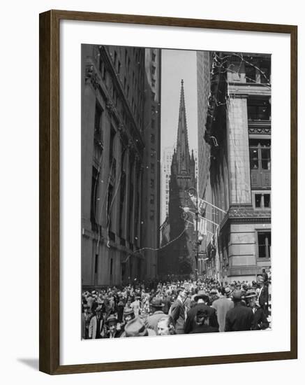 Confetti and Streamers Fly Down from Office Buildings, People Celebrating End of the War in Europe-Andreas Feininger-Framed Photographic Print