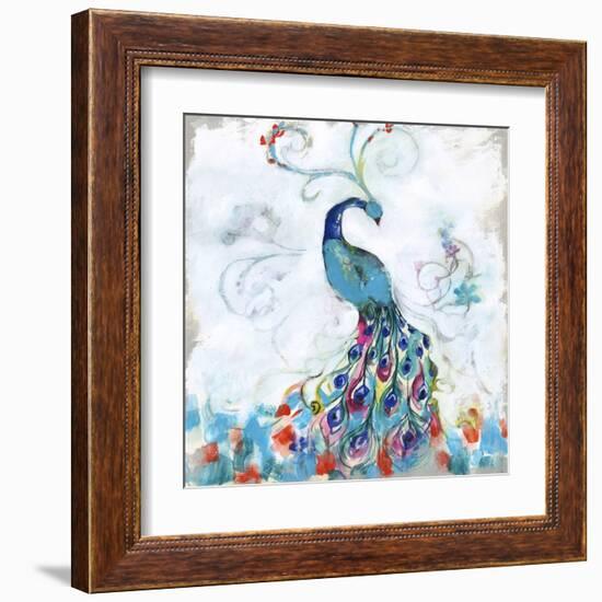 Confetti Peacock I-Jennifer Goldberger-Framed Art Print