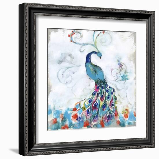 Confetti Peacock I-Jennifer Goldberger-Framed Art Print