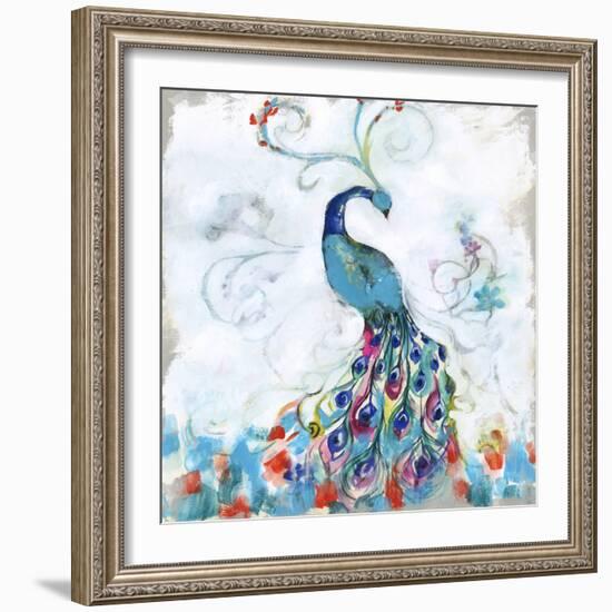 Confetti Peacock I-Jennifer Goldberger-Framed Art Print