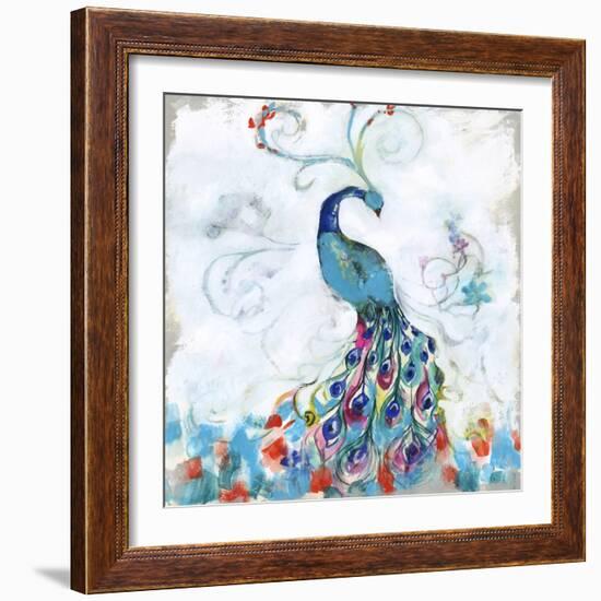 Confetti Peacock I-Jennifer Goldberger-Framed Art Print